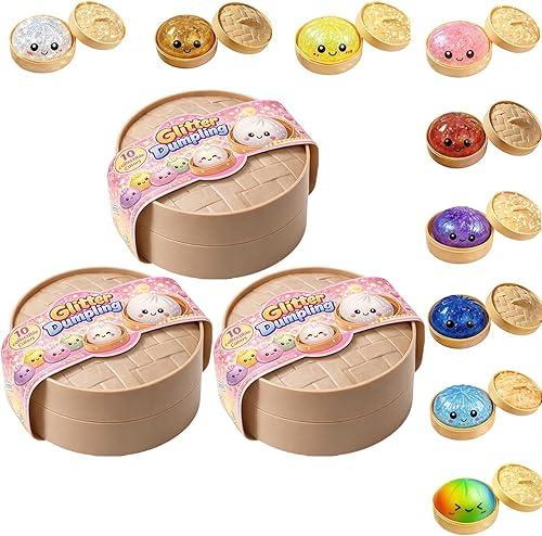 New Glitter Dumpling Squishy - Dumpling Squishy Blind Box Pack, Bun Stress Relief Fidget Set, Soft Squeeze Decompression Dough (3 Packs)
