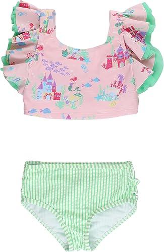 RuffleButts Baby/Toddler Girls UPF50+ Waterfall Tankini Two Piece Swimsuit
