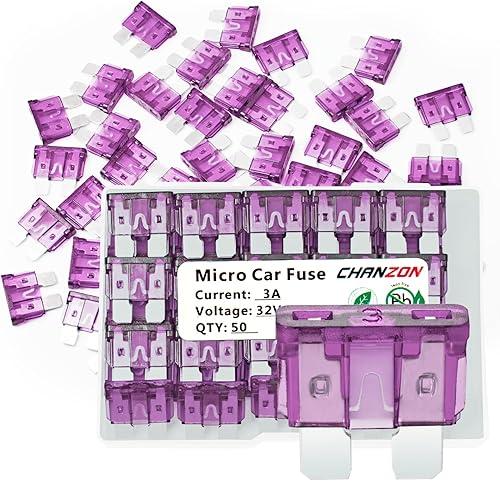 Chanzon (50Pcs) UL Listed 3A Standard Blade Fuse ATC/ATO/APR 3 Amp 12V 24V 32V Auto Fuses Fast Blow for Automotive Car RV Truck SUV Motorcycle Boat