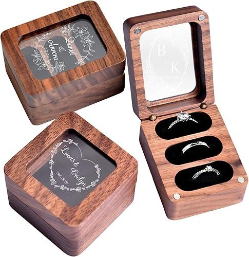 Custom Wedding Walnut Ring Box - Engraved Mini Wooden Ring Box - 2 or 3 Slot Ring Box Proposals - Custom Rustic Ring Bearer Box - Romantic Gift for Wife Husband