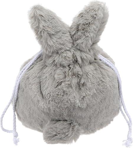 Luxshiny Plush Drawstring Bag Cute Bunny Makeup Pouch, Plush Cosmetic Bag for Toiletries And Travel, Grey Drawstring Pouch for Girls