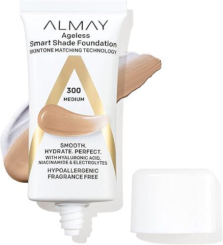 Almay Anti-Aging Foundation, Smart Shade Face Makeup with Hyaluronic Acid, Niacinamide, Vitamin C & E, Hypoallergenic-Fragrance Free, 300 Medium, 1 Fl Oz (Pack of 1)