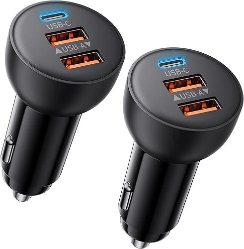 USB C Car Charger, 2 Pack 70W 3-Port PD/QC Fast Charging Cigarette Lighter USB Charger Car Phone Adapter Accessories for iPhone 17/Air/16/15/14/13/12 Pro Max, iPad, Pixel, Galaxy S25/S24/S23, Android