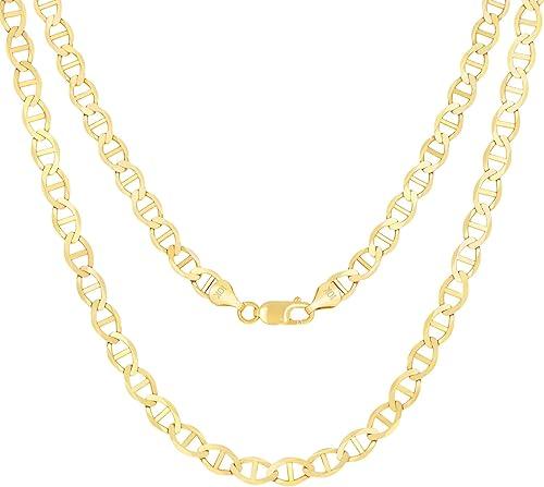 Nuragold 10k Real Yellow Gold Solid Mariner 5mm Chain Anchor Link Necklace (16"-30") Italian Jewelry for Men & Women