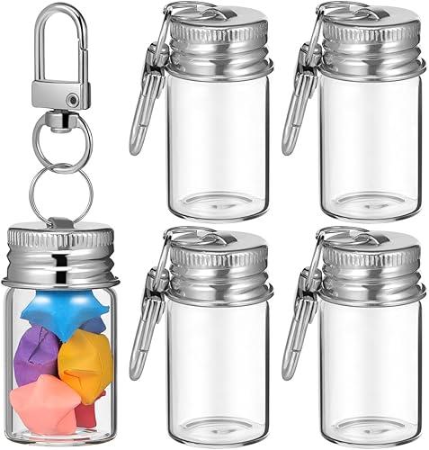 Unomor 5Pcs Mini Glass Bottles Keychain Small Transparent Tiny Glass Containers for Diy Wishing Bottles Creative Crafts and Perfume Ornaments 1.57X0.78In
