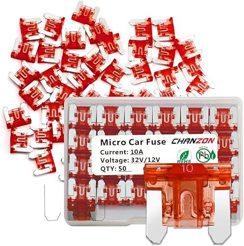 Chanzon 50Pcs 10A Low Profile Mini Micro Blade Fuse 10 Amp 32V Fast Blow Fuses for Automotive Car Truck Vehicle SUV