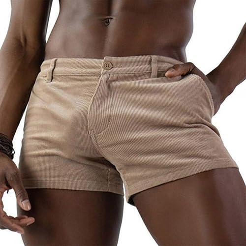 Men's Corduroy Shorts 2.5 inches Inseam Casual Shorts Summer Beach Short Slim Fit Vintage Short with Pockets