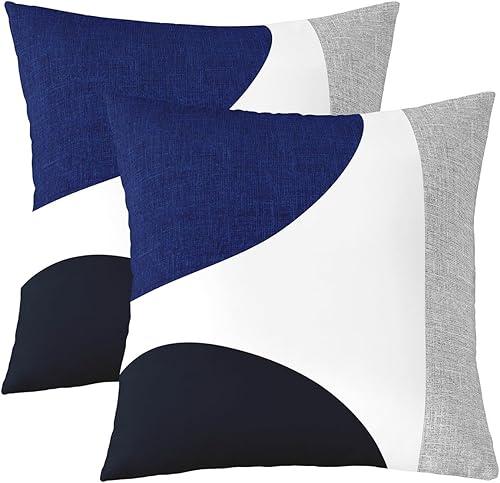 Erosebridal Pack of 2 Navy Blue Abstract Throw Pillow Covers,Black and White Geometric Circle Pillow Covers for Minimalist,Striped Lines Modern Art Cushion Cases,Watercolor Artwork Decor,18x18 Inch