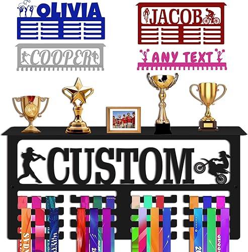 Personalized Medal Holder with Name Logo Custom Hanger Display for Awards Ribbons Wall Gymnastics Runners Boys Girls Kids Customized Gift Sports Display Metal Medal Rack