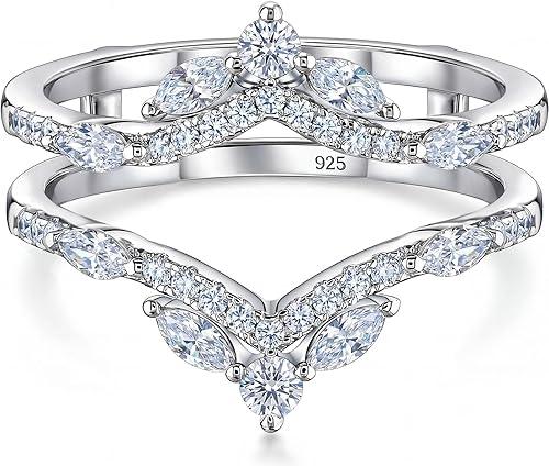 D Color VVS1 Moissanite Ring Enhancer for Engagement Rings 925 Sterling Silver Wedding Band Bridal Guard and Wraps Marquise Round Size 5-10