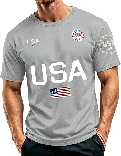 Mens Fashion USA 250Th Anniversary Shirt 4Th of July America Patriotic Shirts Short Sleeve Crew Neck T-Shirts