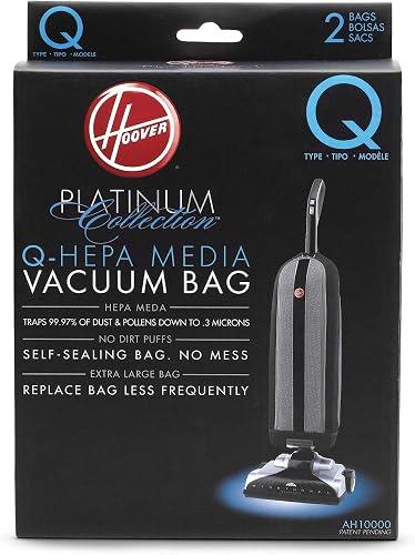Hoover Vacuum Cleaner Bags for Platinum Upright Vacs, Pack of 2, Type Q, Hepa Filtration, Part # AH10000, Hoover Vacuum Bags Refill