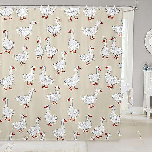 Erosebridal Cute Goose Shower Curtain 72" Wx72 L Funny Animal Waterproof Bathroom Accessories White Geese Bath Curtain for Bathroom Showers Kawaii Cartoon Yellow