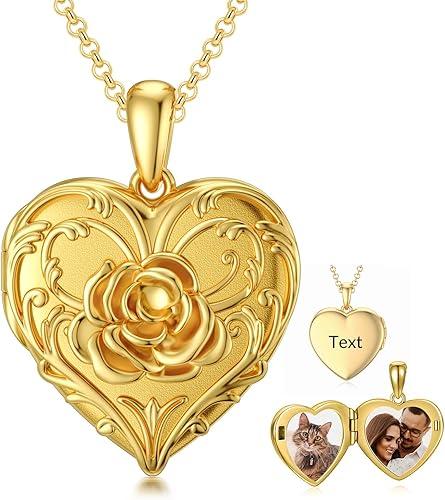 SOULMEET Sunflower/Rose/Daisy Heart Locket Necklace That Holds Pictures Keep Someone Near to You Sterling Silver/Gold Personalized Photo Locket Gift
