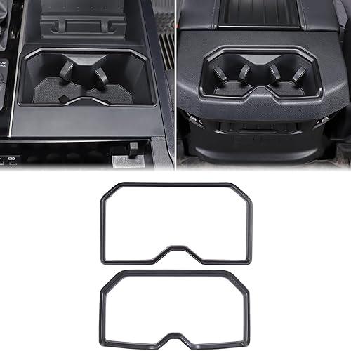 Aunginsy 2PCS Front Rear Cup Holder Frame Trim Cover Compatible with Toyota Tundra/Sequoia 2022-2026, Car Center Console Armrest Water Cupholder Panel Decorative Ring Protector Interior Accessories
