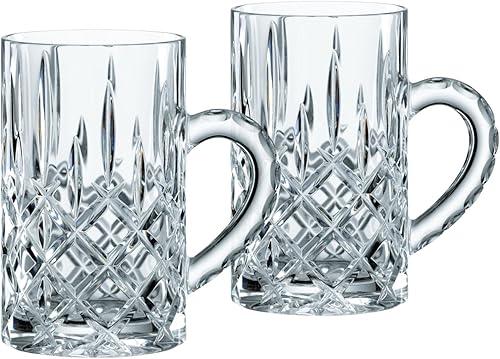Nachtmann Noblesse 8.65 oz Crystal Glass Hot Beverage Mugs, Set of 2 – 4.3" Cut Crystal Lead-Free Drinkware with Handle – Coffee, Tea & Hot Chocolate Cups for Bar, Home & Tabletop Use