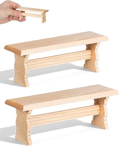 2pcs Miniature Wooden Bench Mini Benches for Crafts 1:12 Scale Dollhouse Furniture Accessories Mini Wood Long Chair for Fairy Garden Patio Scene Decoration, 4.52 x 1.57 x 1.25 inches