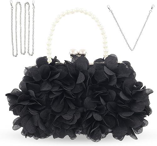 Women Elegant Evening Purse, Small Floral Clutch Bag with Detachable Chain for Wedding, Party, Prom