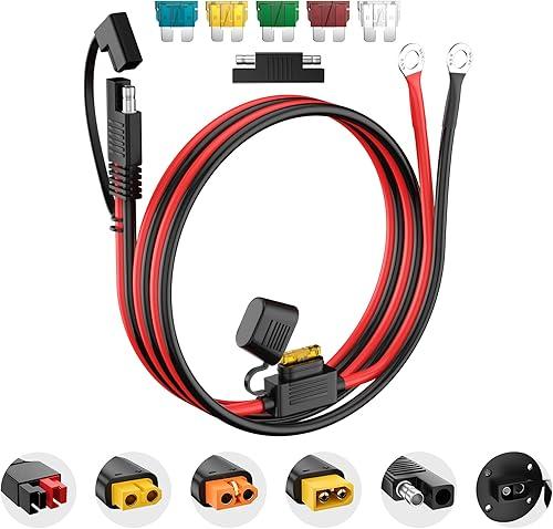 SAE to O Ring Terminal Harness 10AWG 2Pin Quick Disconnect Battery Extension Cable with RP Adapter,10ft for Solar Panel, Motorcycle, Car, RV