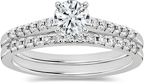 Round Lab Grown White Diamond Solitaire Bridal Engagement Ring Set for Her in 10K Solid Gold