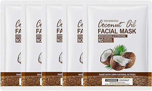 iiniim Nourishing Coconut Facial Mask Pack of 5 Hydrating Formula with Coconut Water and Oil Extract for All Skin Types Daily Care White One Size