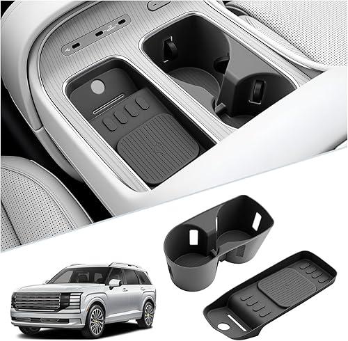 SKTU 2Pcs for 2026 Hyundai Palisade Wireless Charging Mat 2026+ Palisade Center Console Non-Slip Pad & Cup Holder Hyundai Palisade 2026 Accessories 2026 Palisade Rubber Console Mat Cup Holder Durable