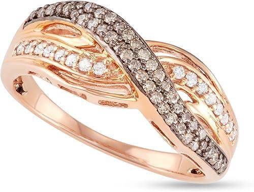 1/3 Carat Total Weight (cttw) White and Brown Diamonds 925 Sterling Silver with Rose Gold Plated Infinity Ring For Women