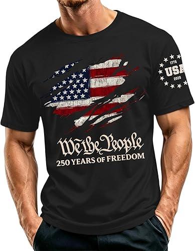 Mens Summer 250 Anniversary USA Shirt Patriotic 4Th of July America Shirts Short Sleeve Crew Neck T-Shirts