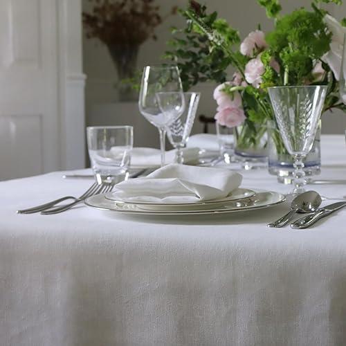 Huddleson White Linen Tablecloth 90x156 Luxury Italian Linen Rectangle Rectangular Table Cloth Sewn in US