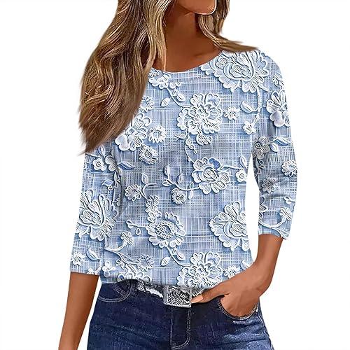 3/4 Length Sleeve Womens Tops Casual Blouses Spring Fashion 2026 Round Neck Business Trendy Tunics Top Shirts
