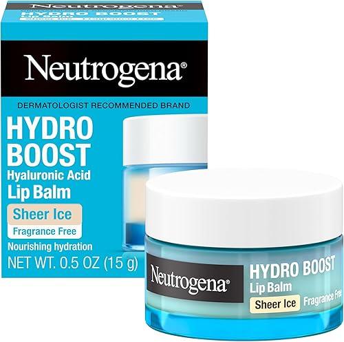 Neutrogena Hydro Boost Hyaluronic Acid, Unscented Lip Balm Leaves Lips Feeling Hydrated, Sheer Ice Nude Lip Balm with a Sweet Sugar Flavor, Fragrance Free, 0.5 oz