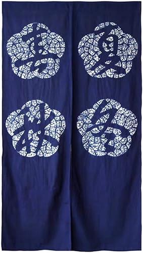Hand Dyed Noren Curtain/Japanese Door Curtain/Shibori Door Tapestry/Various Patterns (Four Seasons - Indigo, 33.5x59in)