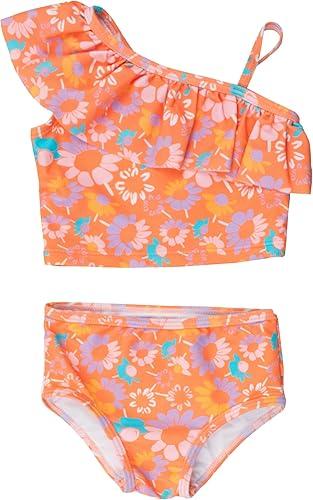 RuffleButts Girls UPF50+ Sun Protection One Shoulder Ruffle Tankini Two Piece Swimsuit