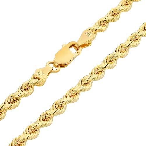 Nuragold 10K Real Yellow Gold 3mm Solid Rope Chain Diamond Cut Necklace (16"-30") Italian Jewelry for Men & Women