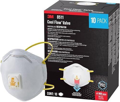 3M N95 Respirator 8511, Cool Flow Valve, 10 Pack, NIOSH-APPROVED, Advanced Filter Media For Easy Breathing, Comfortable For Long Periods Of Wear, Helps Filter Pollen, Mold Spores & Dust (8511PB1-A-PS)