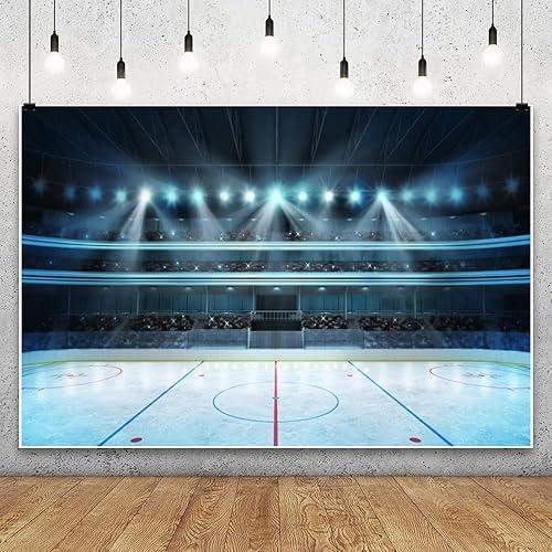 Laeacco 9x6ft Hockey Stadium Backdrop Vinyl Photography Background Ice Rink Stage Lights Shiny Haloes Stadium Spotlight School Sports Meeting Event Activity Children Adult Portrait Shoot Studio