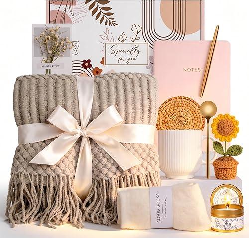Birthday Gifts for Women, Self Care Gifts Baskets Care Package for Women, Teen Girls, Her, Mom, Sister, Best Friend, Wife, Girlfriend, Coworker, Sending Sunshine Sunflower Gift Baskets