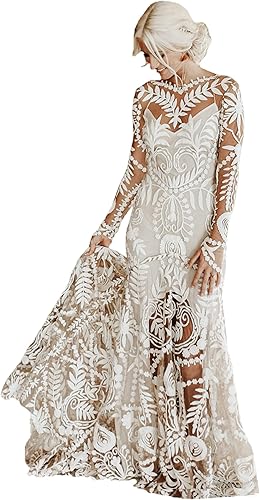 Women's Cowboy Wedding Dress 2 Pieces Long Sleeves Rustic Lace Elopement Mermaid Bridal Gown for Bride