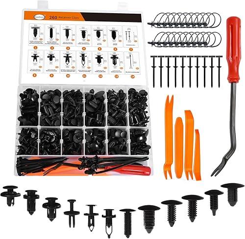 260PCS Car Bumper Retainer Clips Kit - Auto Plastic Rivets & Push Fasteners Set, Most Popular Sizes for Door Trim, Panel, Fender - Compatible with GM, Ford, Toyota, Honda, Chrysler