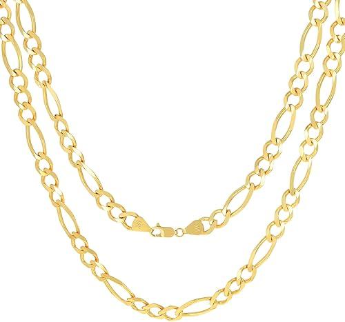 Nuragold 14k Real Yellow Gold Solid Figaro Link 8mm Thick Chain Necklace (18"-30") Italian Jewelry for Men