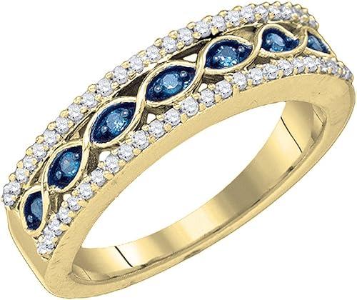 Dazzlingrock Collection 10K Round Gemstone & White Diamond Ladies Vintage Anniversary Wedding Band, Yellow Gold