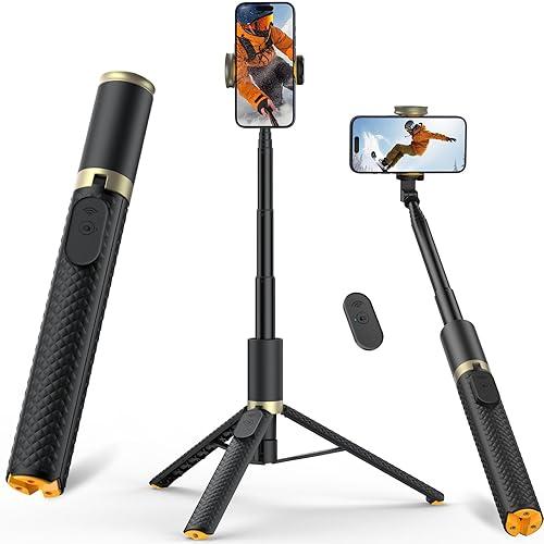 Phone Tripod & Selfie Stick with Remote, Portable, Lightweight for Video Recording Vlog, Extendable Travel Tripod Stand Compatible with iPhone Android, Black, 62" — 37% off