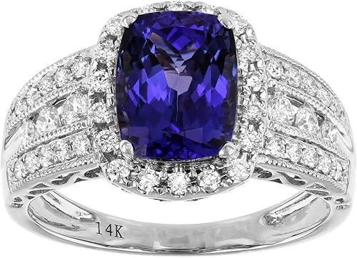 10K 14K 18K Gold 1/2 Cttw Diamond and Cushion Gemstone Engagement Ring for Women 2 Carat Cushion Cut Halo Gemstone Ring Size 4-15