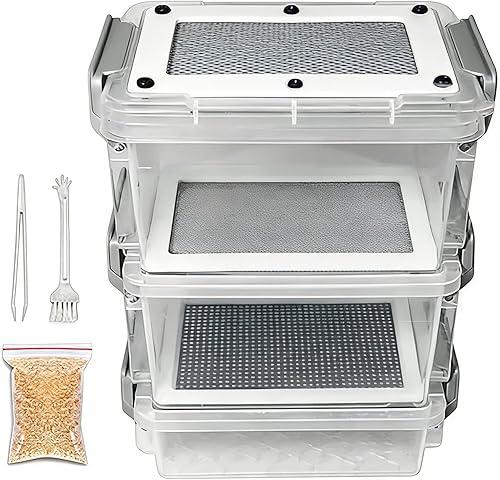 Mealworm Breeding Kit - 3-Layer Silkworm Feeder Bin, Corn Worm Breeder Box with Integrated Sifting Trays, Sustainable Protein Farm, Habitat for Pet Parents Hobbyists Farmers School