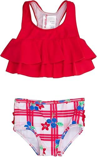 RuffleButts Girls UPF50+ Sun Protection Flounce Bikini Two Piece Swimsuit