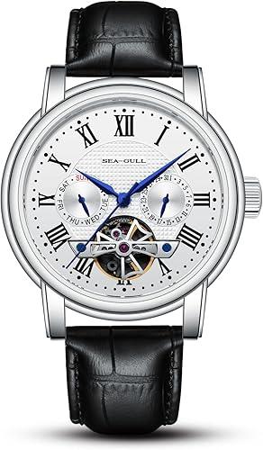 SEA-GULL 2021 Seagull Men's Watch Hollow Automatic Mechanical Watch Calendar Potential Multifunction Flywheel Business Watches, White- D819.626, Strap