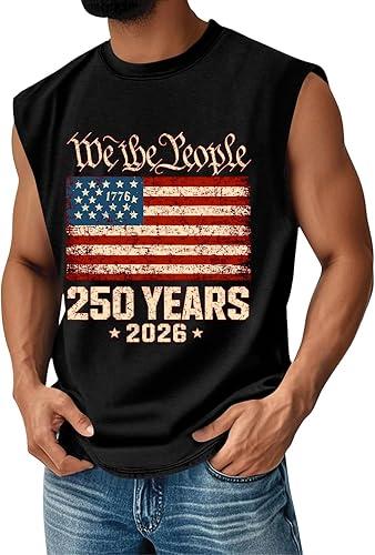 America 250 Tshirt Men 1776-2026 Casual 4Th of July Tank Tops National Patriotic Sleeveless Memorial Day USA Shirt