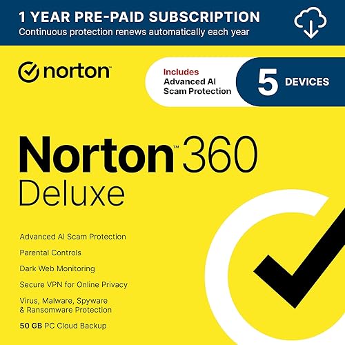 Norton 360 Deluxe 2026 Ready, Antivirus software for 5 Devices with Auto-Renewal – Includes Advanced AI Scam Protection, VPN, Dark Web Monitoring & PC Cloud Backup [Download]