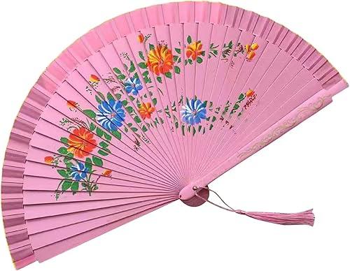 Flamenco, Double Pattern Handheld Spanish Dancing Fan with Flower Artwork Silk Folding Fan Folding Fan