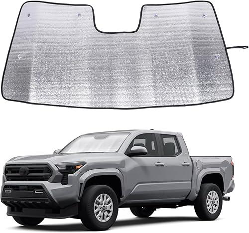 Upgrade Windshield Sunshade for Toyota Tacoma 2024-2026 Front Window Sun Shade Foldable Reflective Sun Visor Custom Sunscreen UV Blocker Privacy Protector HeatShield Keep Your Car Cooler (Silver)